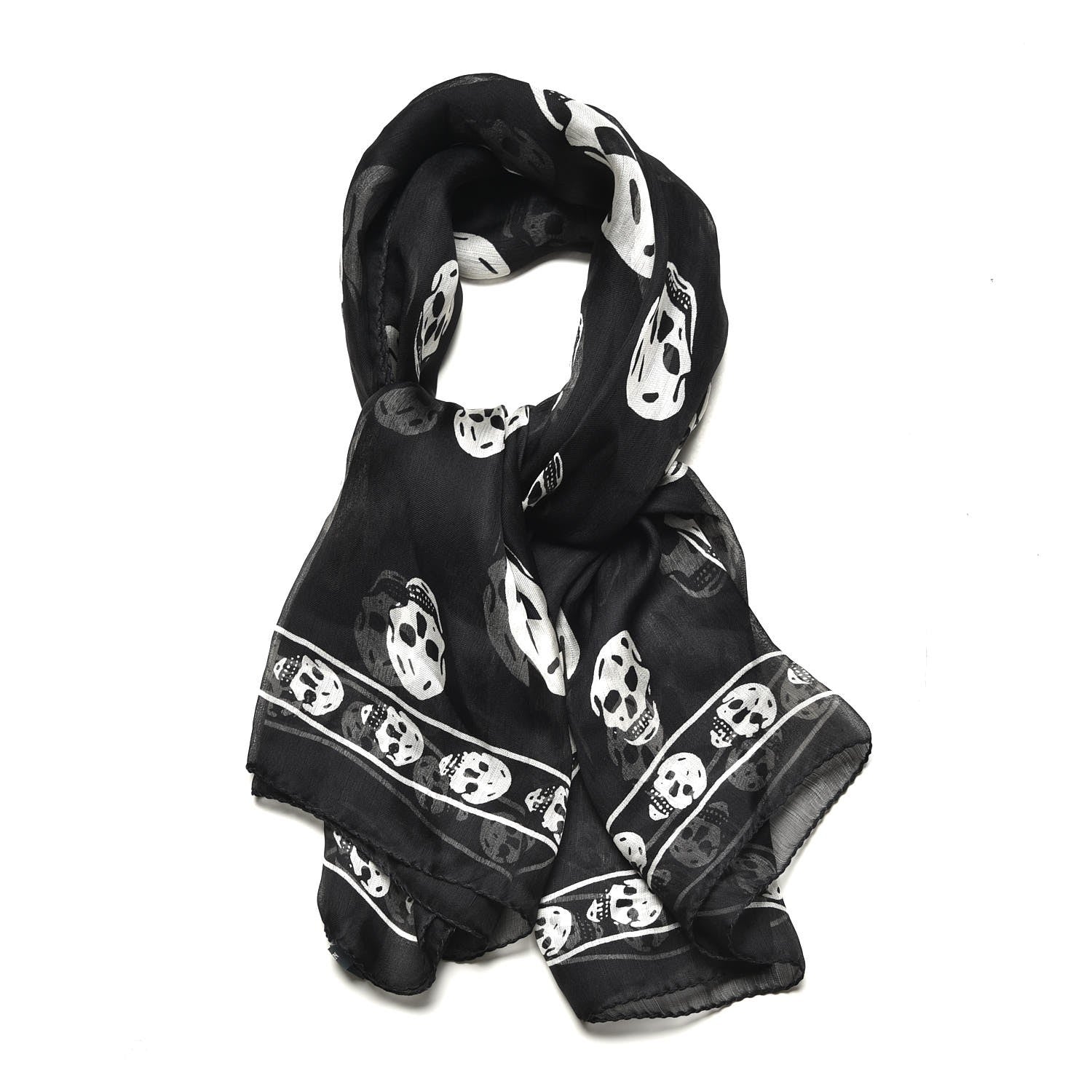 Alexander McQueen Silk Chiffon Skull Scarf Black Ivory 1 of 6