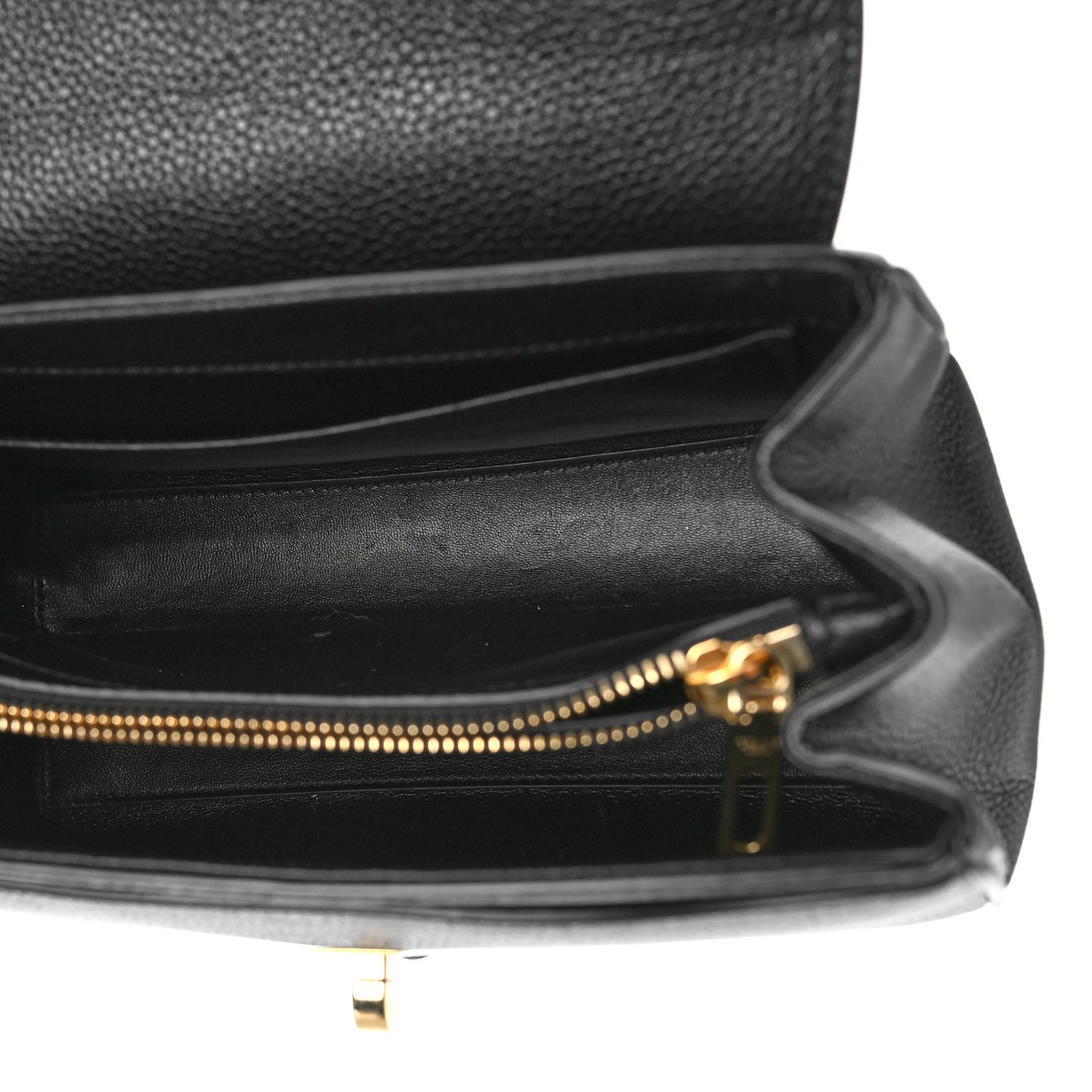 Grained Calfskin Small 16 Top Handle Bag Black