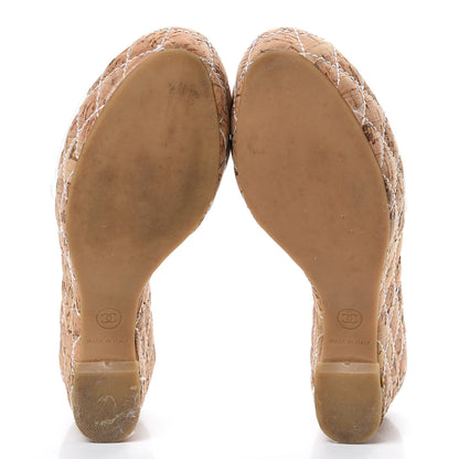 Chanel Patent Cork Quilted CC Wedge Sandals 37 White 5 of 14