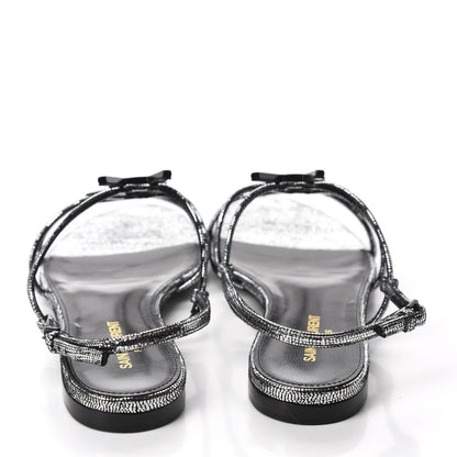 Saint Laurent Calfskin Cassandra Monogram Sandals 38.5 Argento 5 of 9