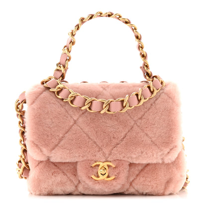 Chanel Shearling Lambskin Quilted Small Chain Top Handle Flap Pink 1 of 10