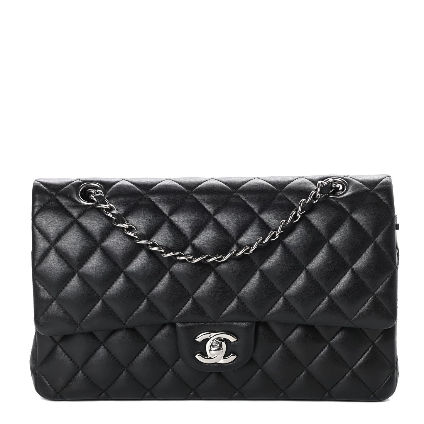 Lambskin Quilted Medium Double Flap Black