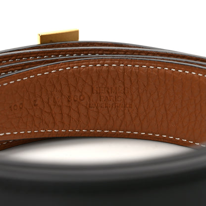 Hermes Box Togo 32mm Guilloche H Belt 100 40 Black Gold 3 of 5