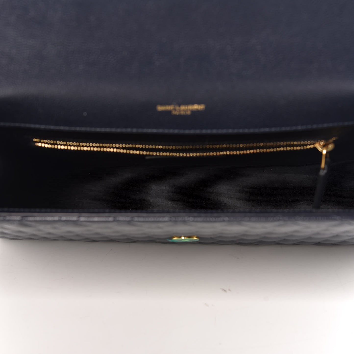 Grain De Poudre Mixed Matelasse Large Triquilt Monogram Satchel Deep Marine