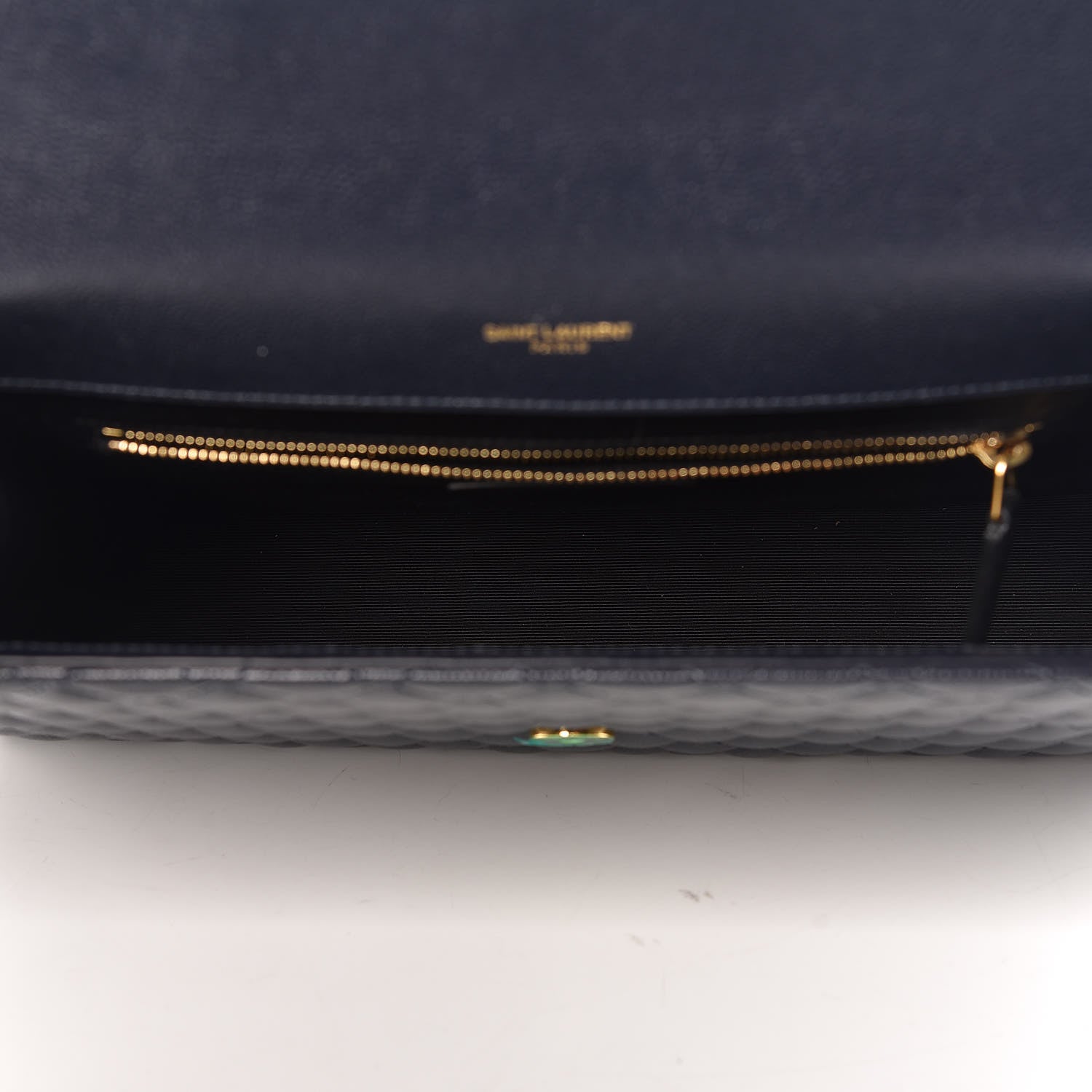Saint Laurent Grain De Poudre Mixed Matelasse Large Triquilt Monogram Satchel Deep Marine 5 of 8