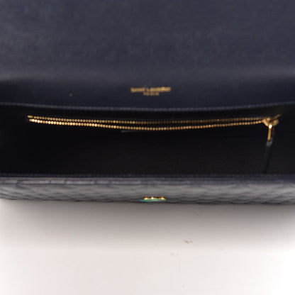 Saint Laurent Grain De Poudre Mixed Matelasse Large Triquilt Monogram Satchel Deep Marine 5 of 8