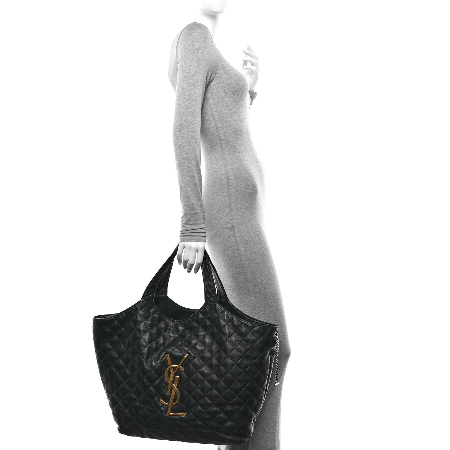 Saint Laurent Lambskin Quilted Maxi Icare Shopping Tote Black 2 of 11