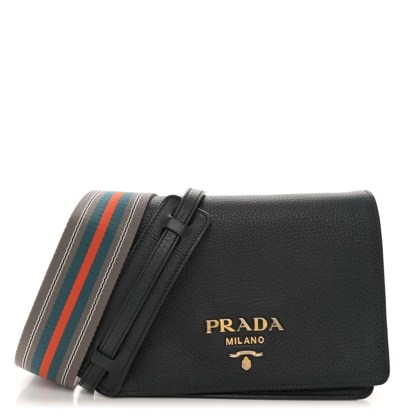 Vitello Daino Double Strap Flap Crossbody Black