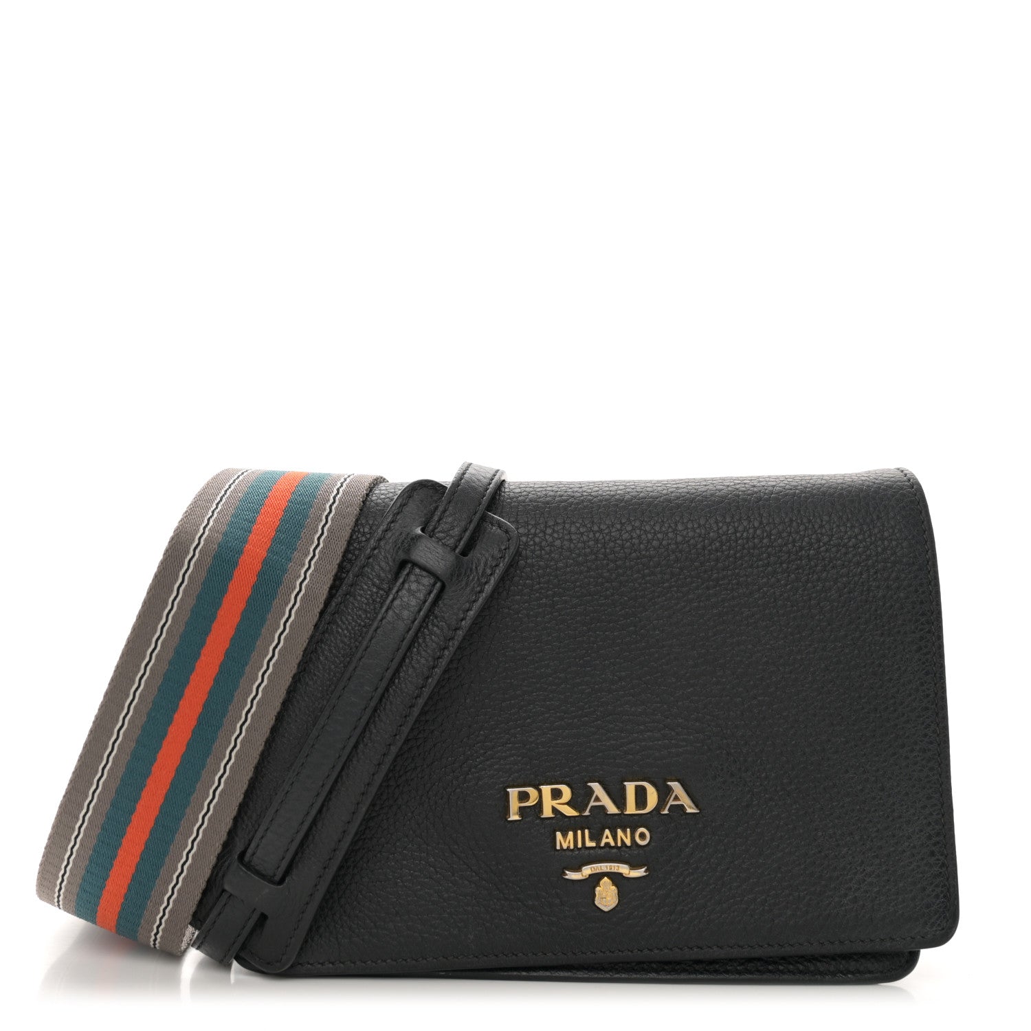 Prada Vitello Daino Double Strap Flap Crossbody Black 1 of 17