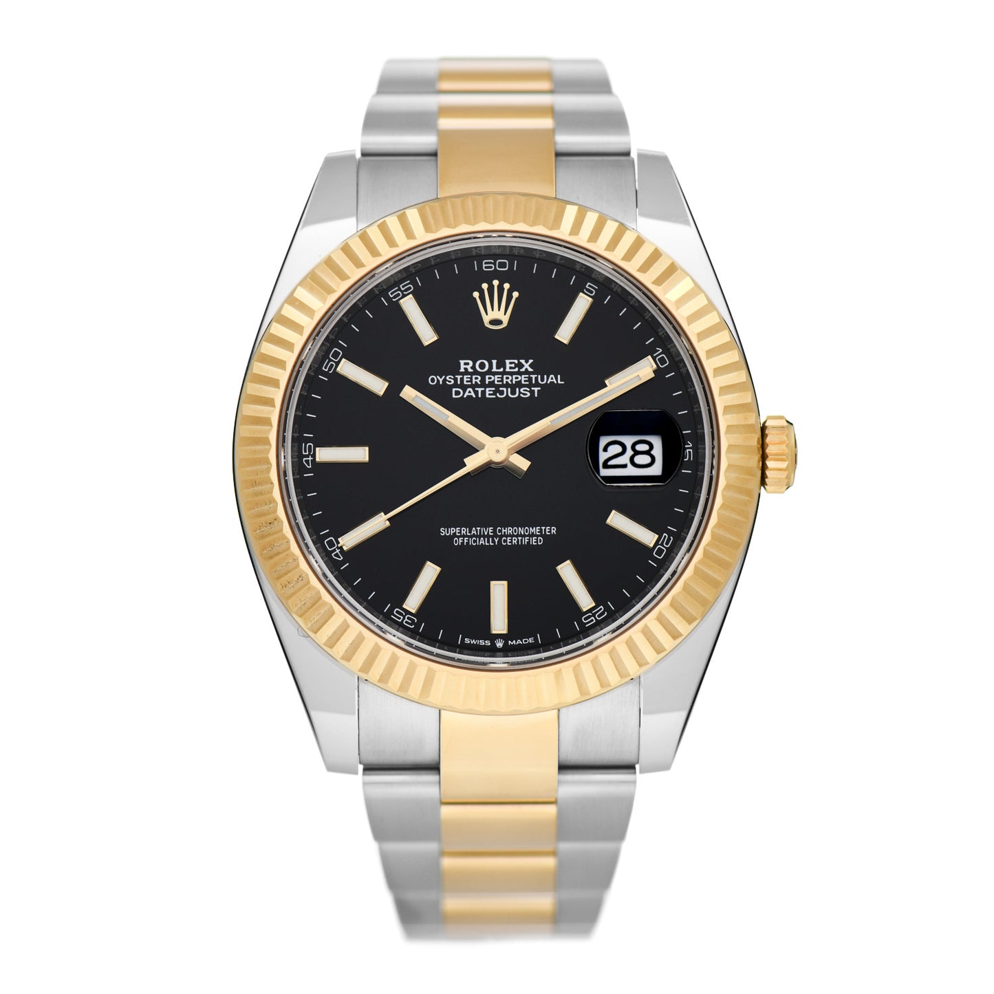 Stainless Steel 18K Yellow Gold 41mm Oyster Perpetual Datejust Watch Black 126333