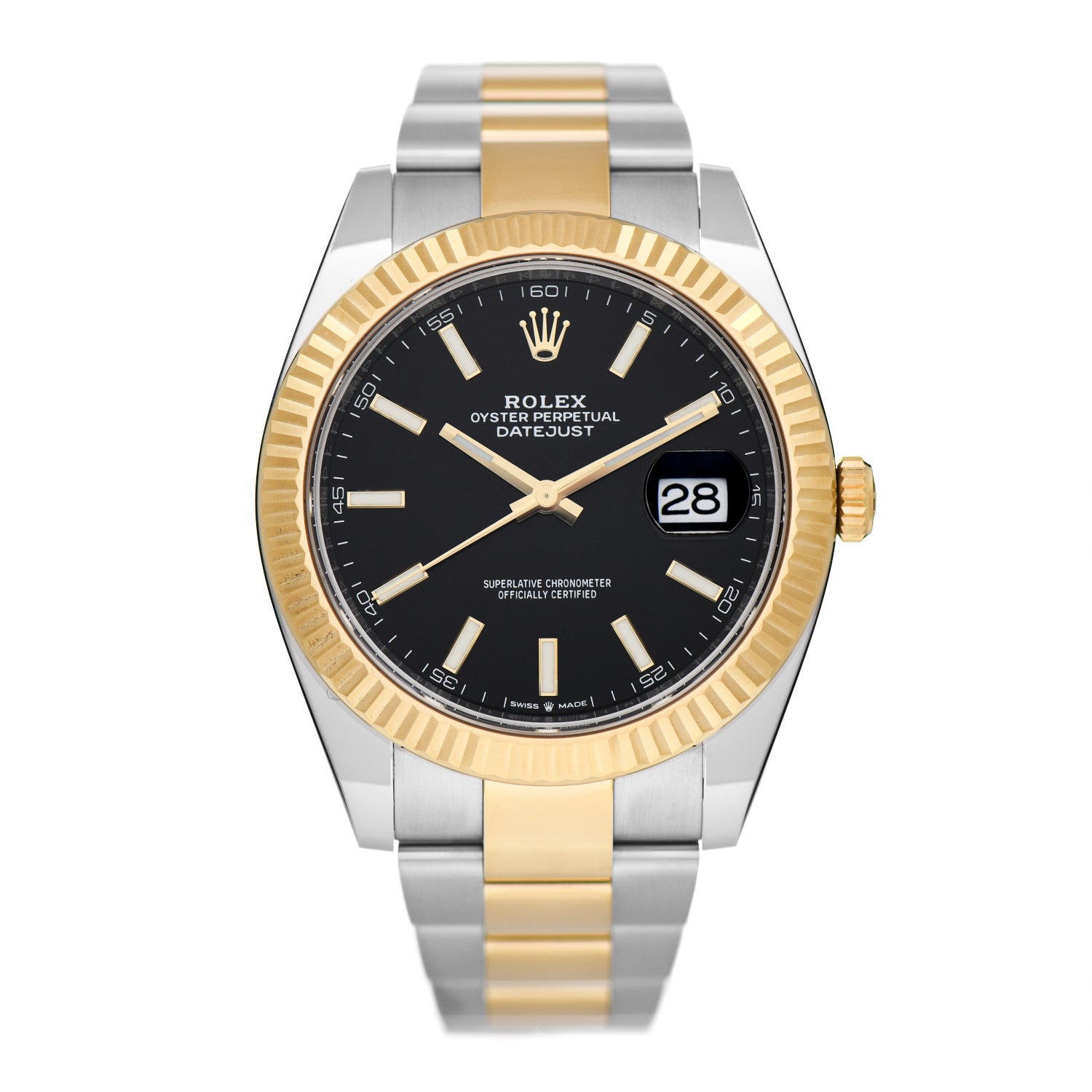 Rolex Stainless Steel 18K Yellow Gold 41mm Oyster Perpetual Datejust Watch Black 126333 1 of 5