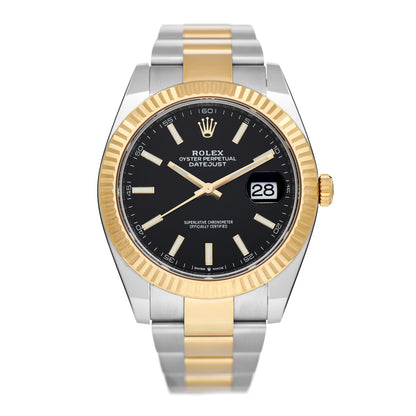 Rolex Stainless Steel 18K Yellow Gold 41mm Oyster Perpetual Datejust Watch Black 126333 1 of 5