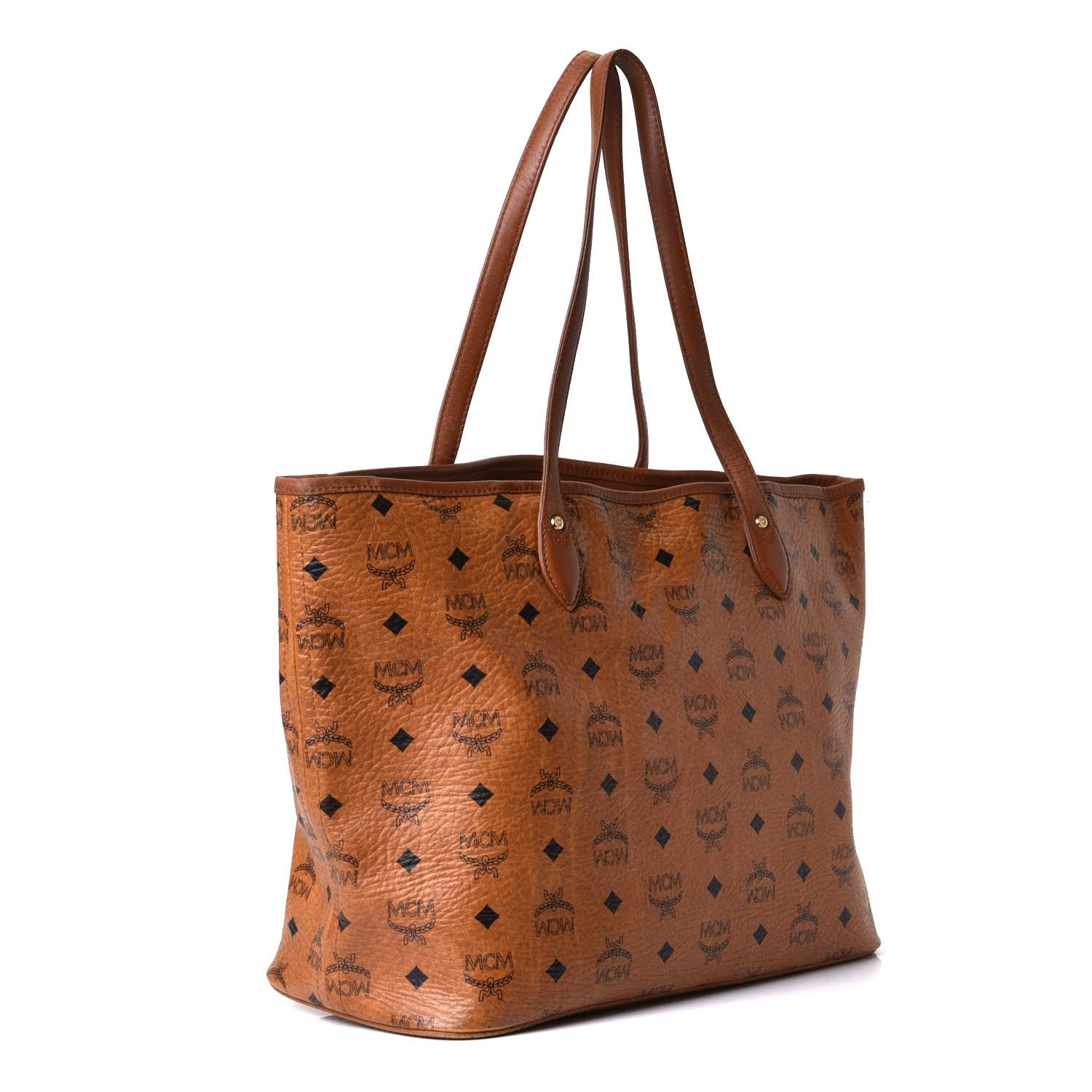 MCM Visetos Dog Bone Striped Shopper Tote Cognac 2 of 9