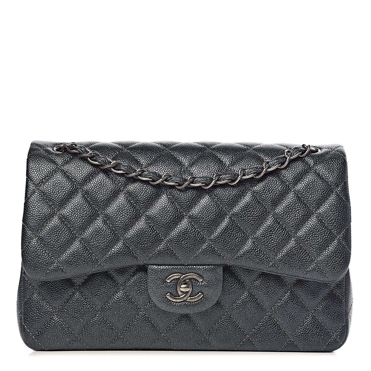Pearly Caviar Quilted Jumbo Double Flap Black