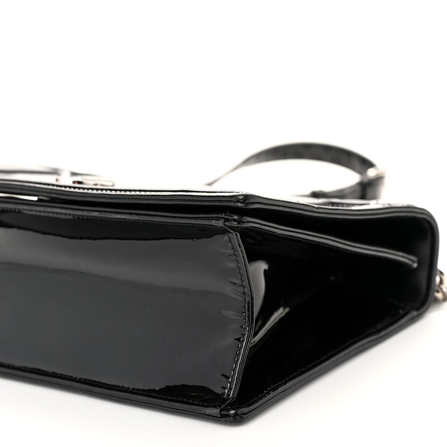 Patent Medium Diorama Flap Bag Black