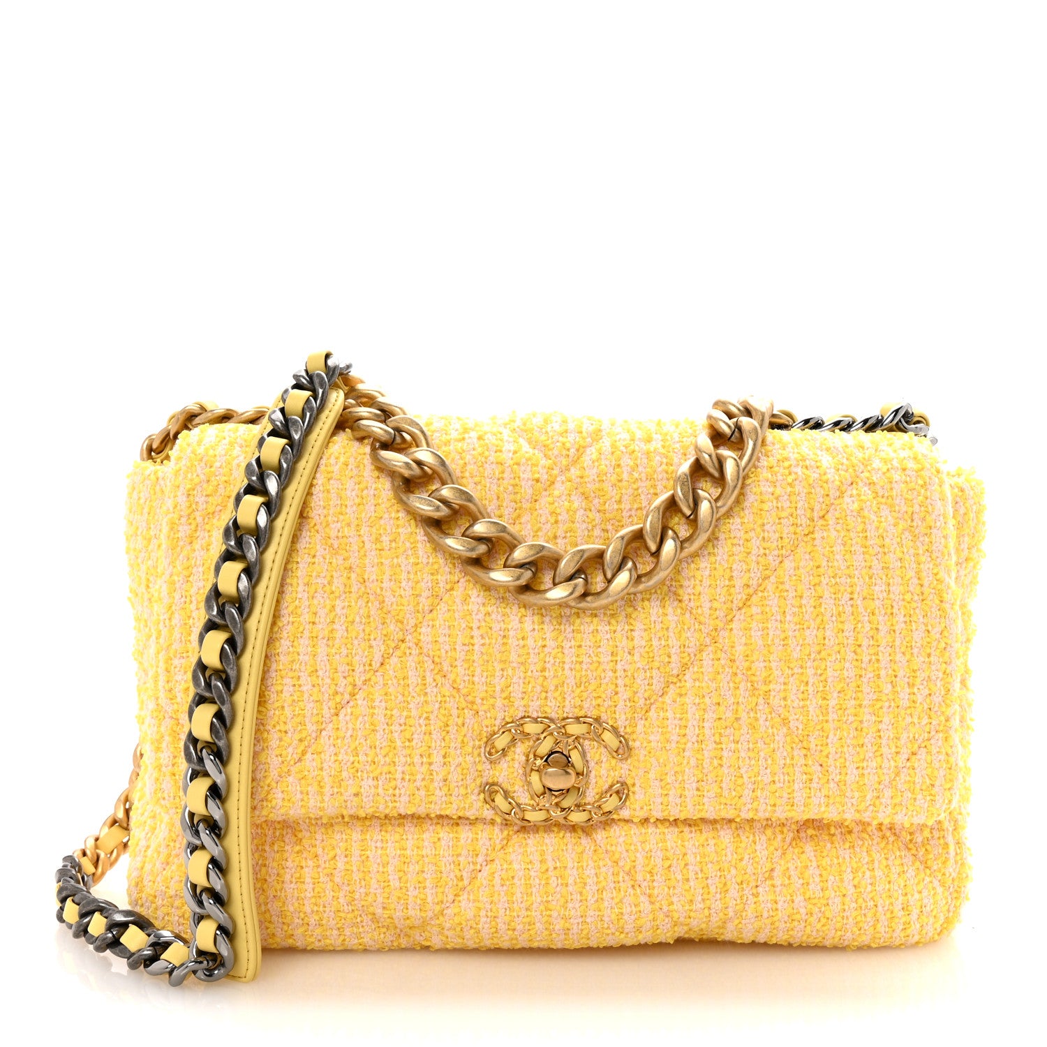 Chanel Tweed Quilted Large Chanel 19 Flap Yellow 1 of 10