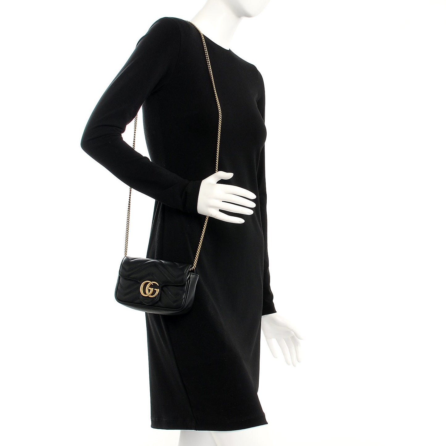 Calfskin Matelasse Super Mini GG Marmont Shoulder Bag Black