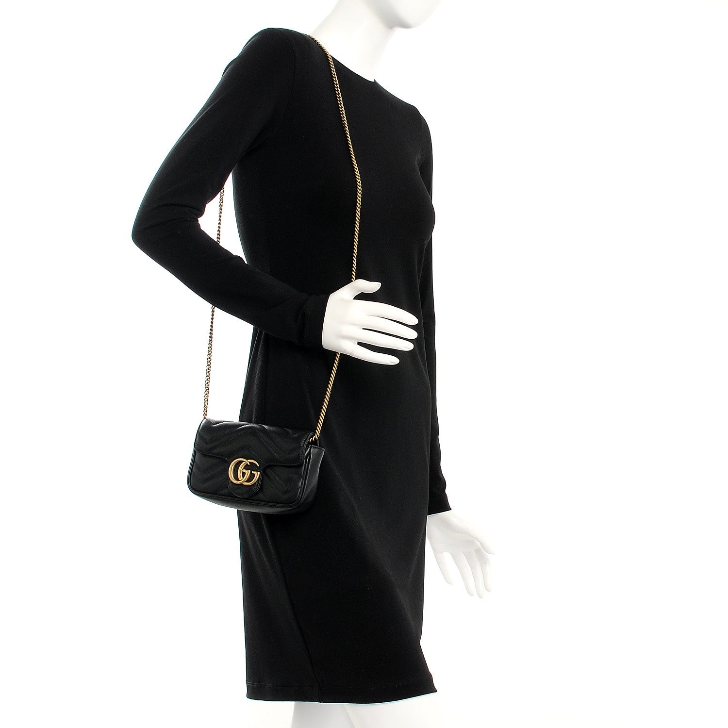 Gucci Calfskin Matelasse Super Mini GG Marmont Shoulder Bag Black 2 of 7