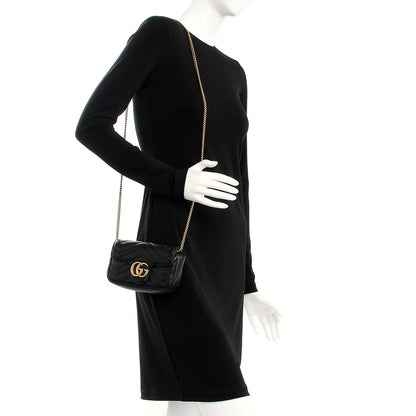 Gucci Calfskin Matelasse Super Mini GG Marmont Shoulder Bag Black 2 of 7