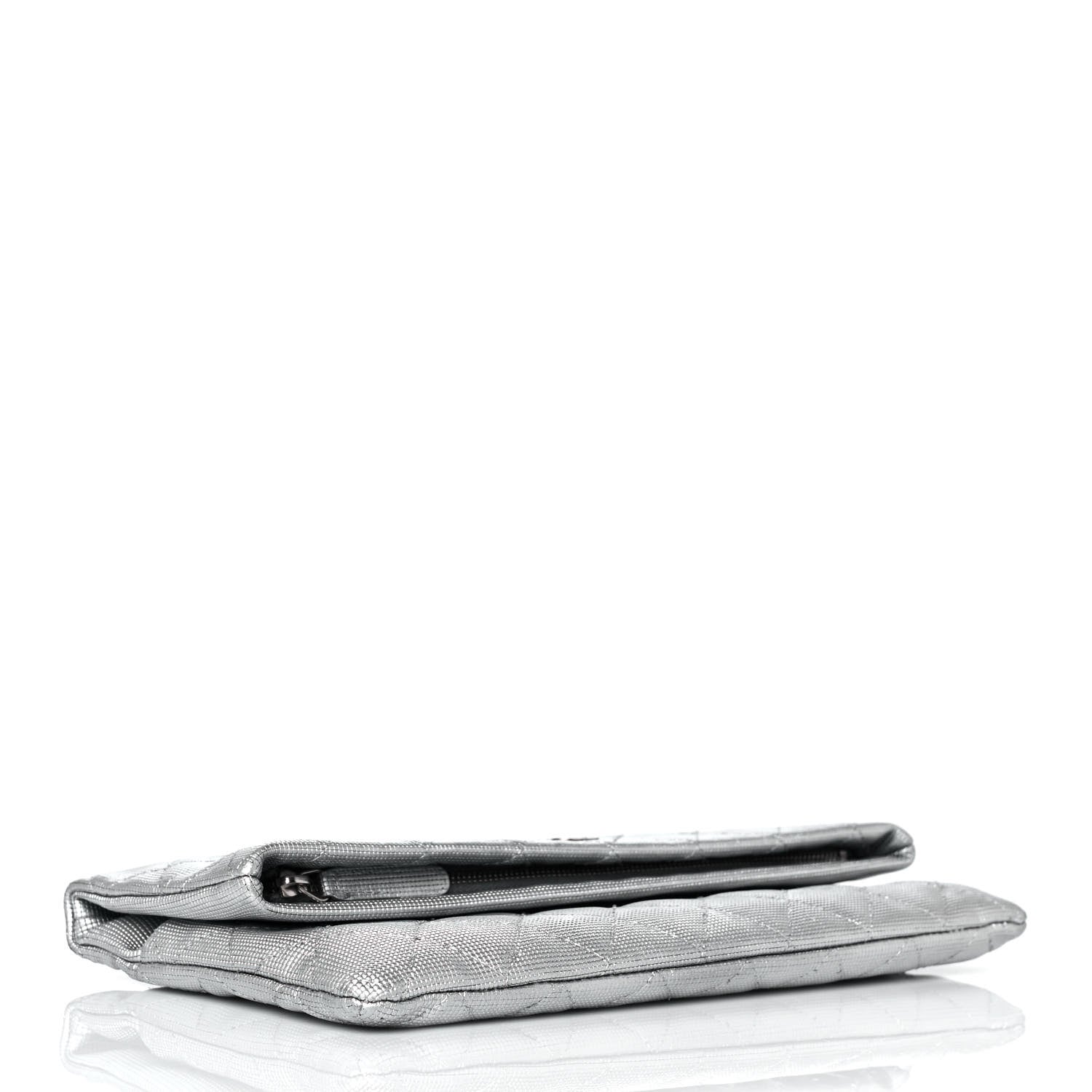 Chanel Metallic Calfskin Quilted Pixel Effect CC Beauty Clutch Silver 4 of 10