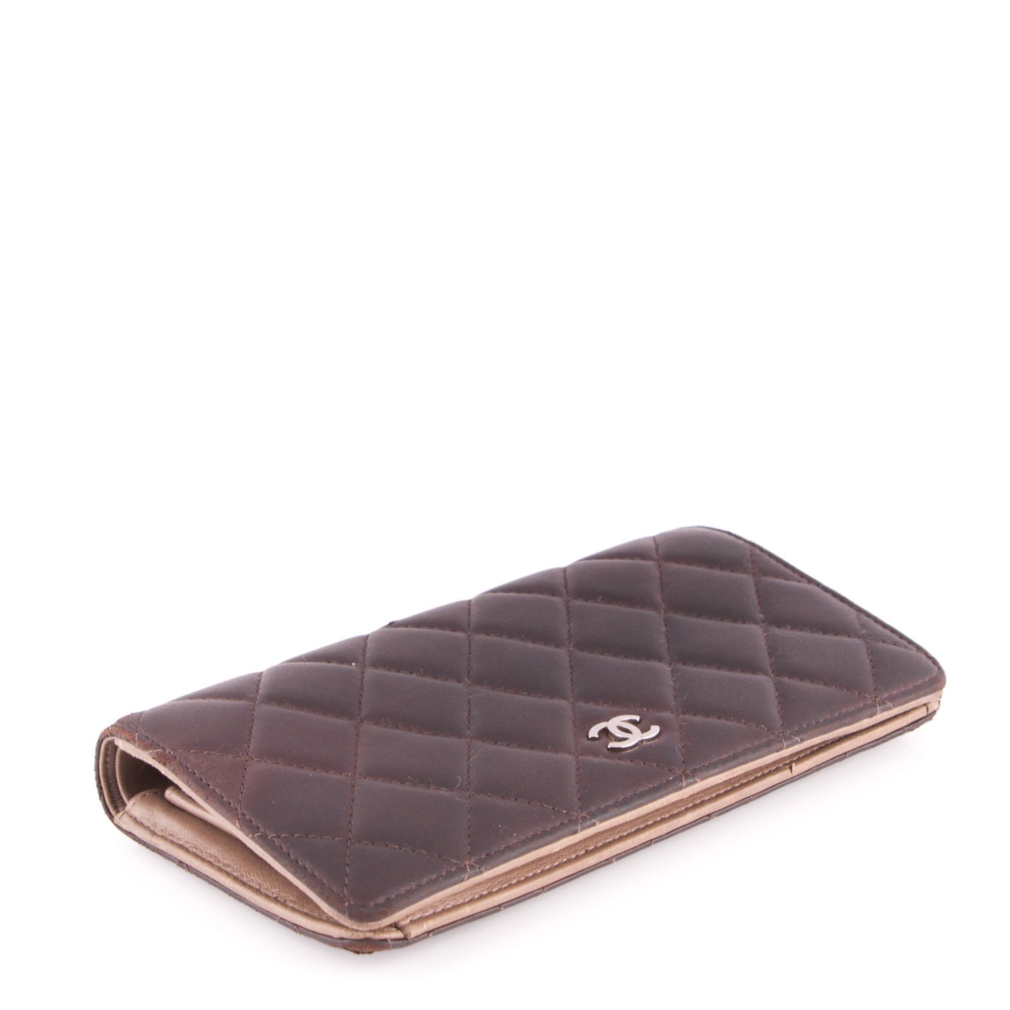 Lambskin Quilted Yen Wallet Dark Brown