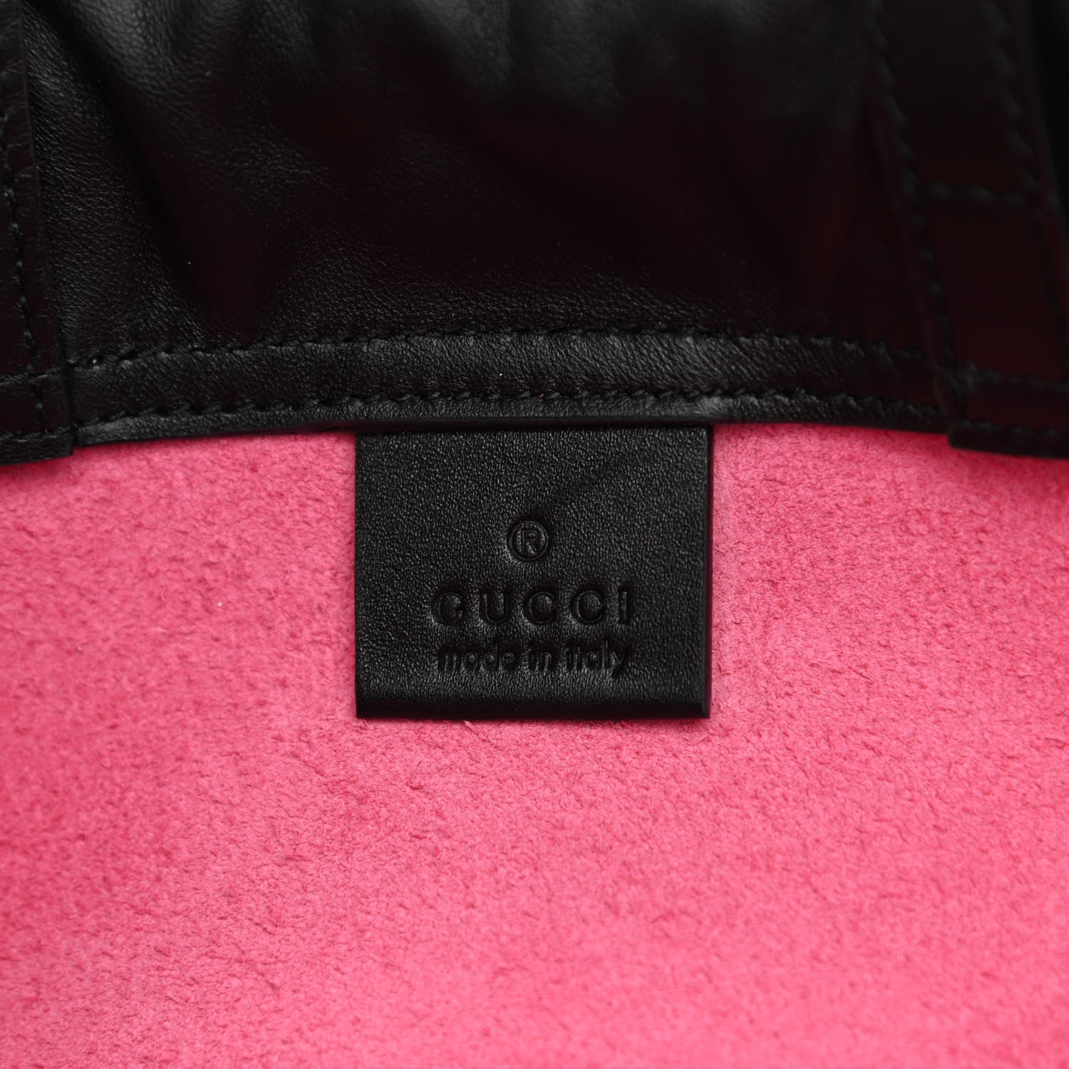Gucci Grained Calfskin Logo Drawstring Backpack Box Pink Green Black 8 of 10