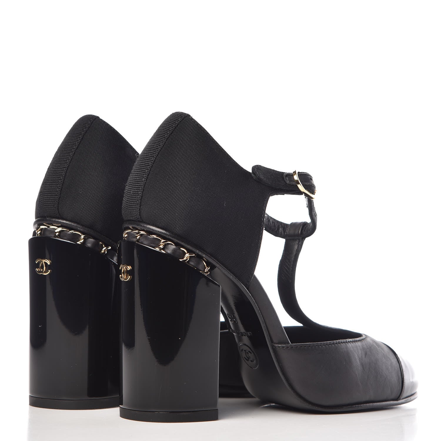 Chanel Lambskin Patent Grosgrain Chain CC Pumps 35 Black 4 of 11