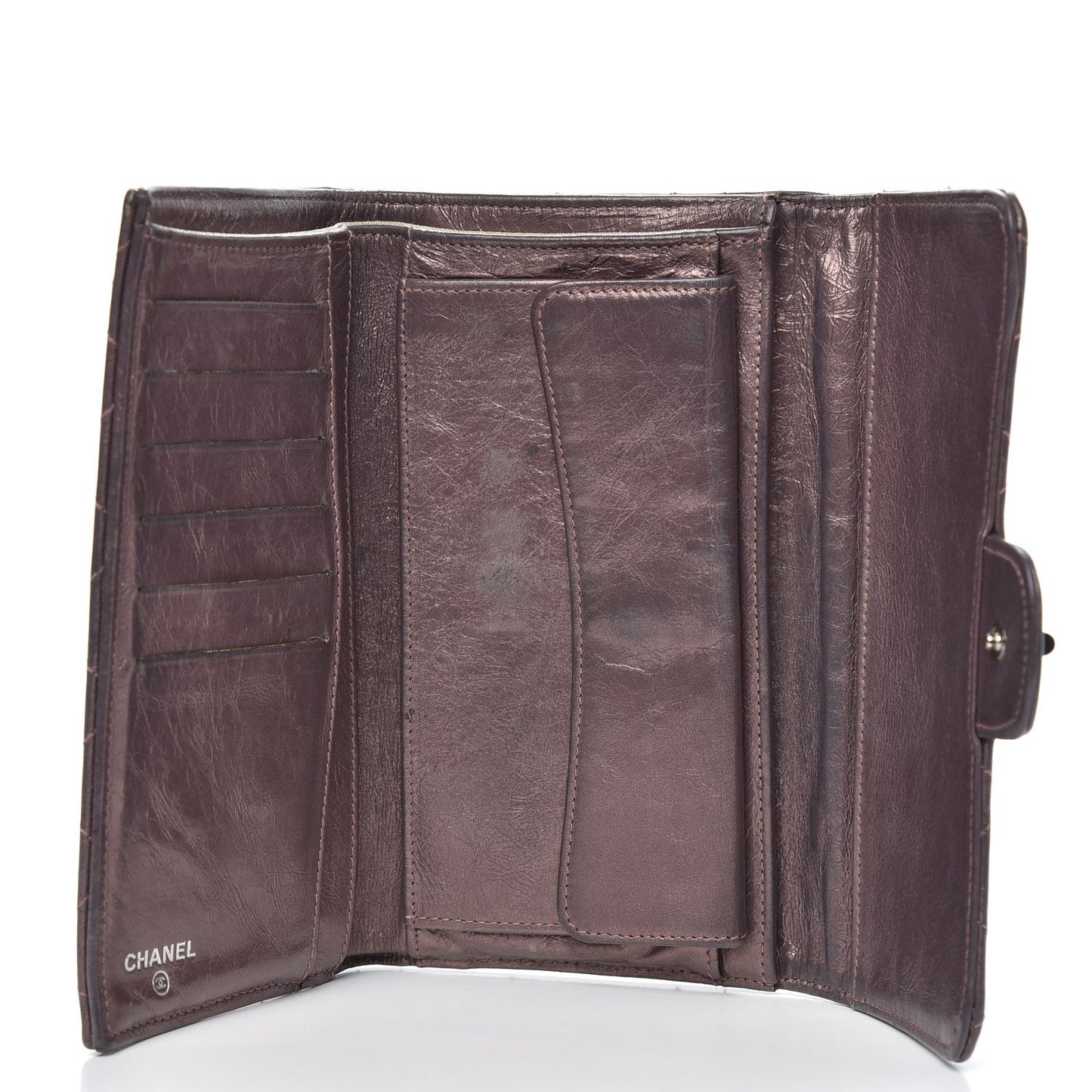 Metallic Aged Calfskin Quilted Reissue Long Flap Wallet Purple