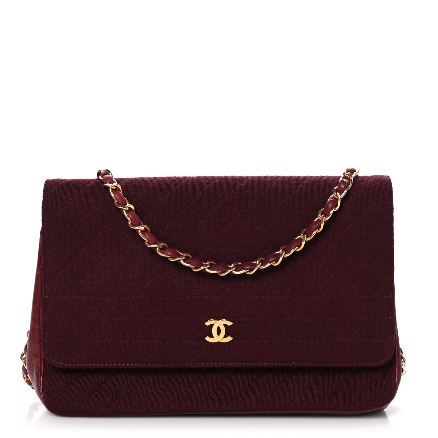 Lambskin Jersey Quilted Single Flap Burgundy