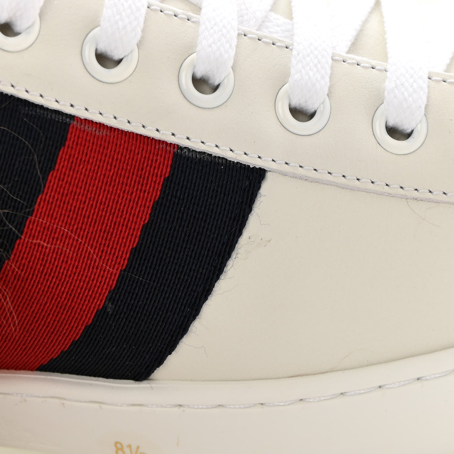 Gucci Calfskin Wool Web Bee Embroidered Mens Ace Sneakers 8.5 White 10 of 12