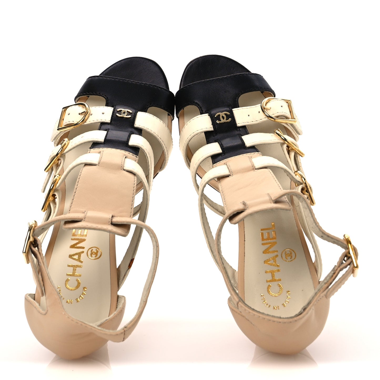 Lambskin Gladiator Sandals 36 Beige White Black