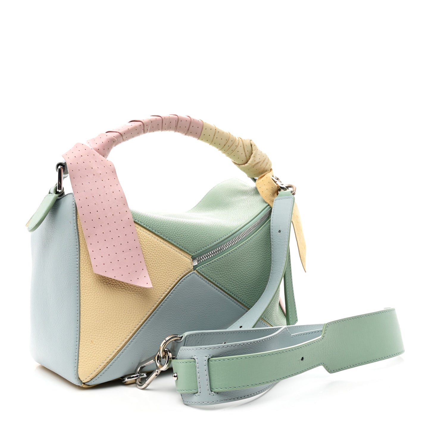 Calfskin Colorblock Medium Wrapped Handle Puzzle Bag Pink Multicolor