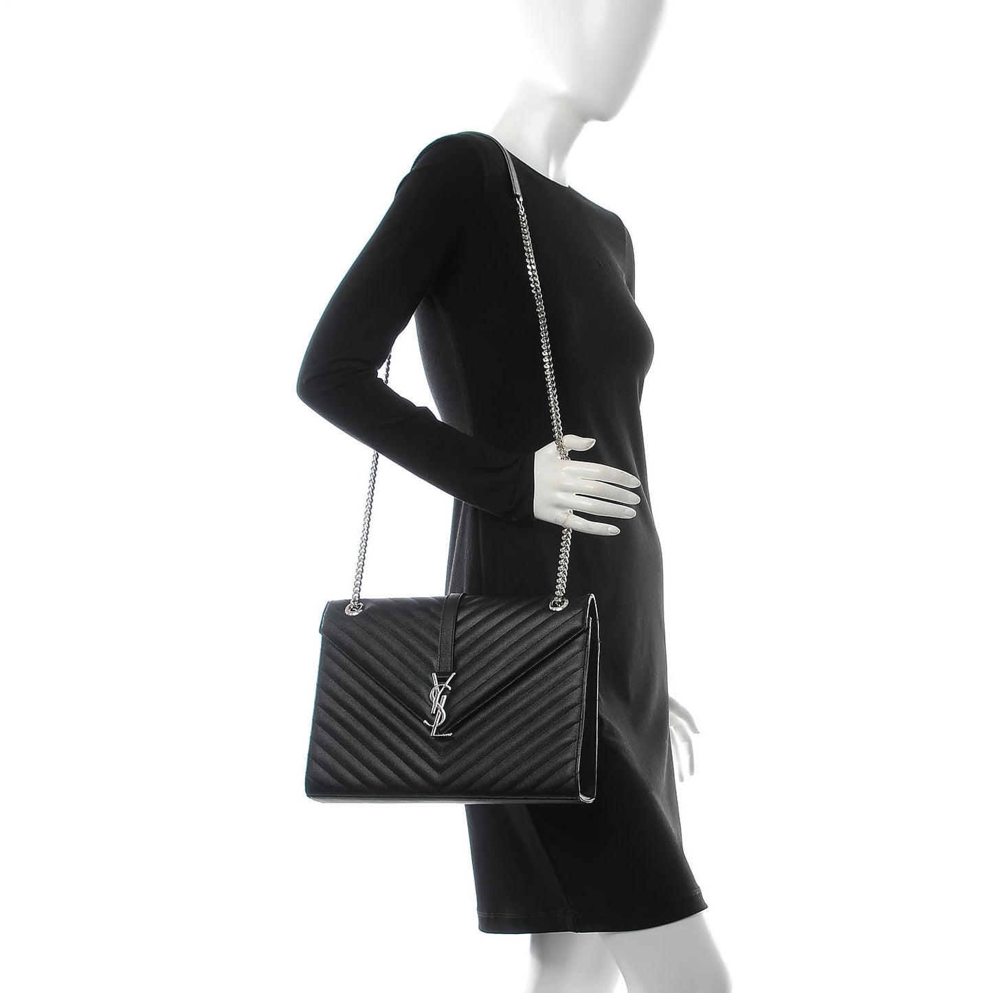 Grain De Poudre Matelasse Chevron Large Monogram Satchel Black