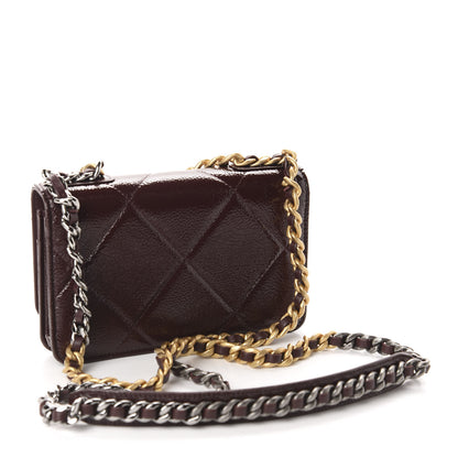 Chanel Shiny Crumpled Calfskin Quilted 19 Wallet On Chain WOC Burgundy 3 of 12