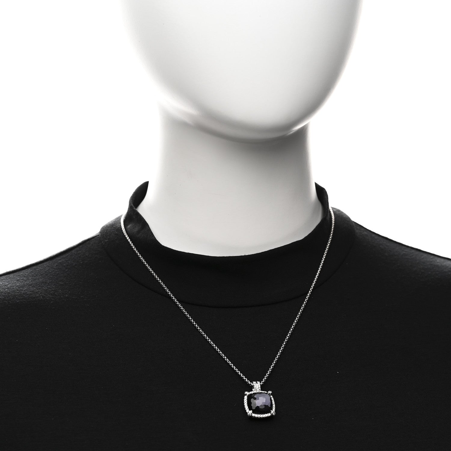 David Yurman Sterling Silver Diamond Black Orchid 14mm Chatelaine Pave Bezel Pendant Necklace 2 of 6