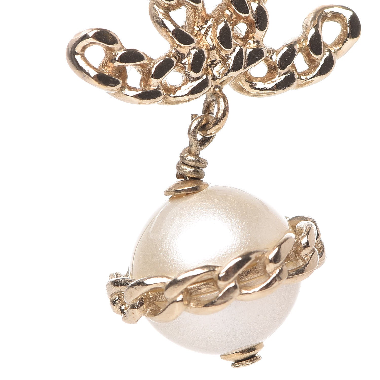 Chanel Chain Pearl CC Drop Earrings Gold 7 of 7