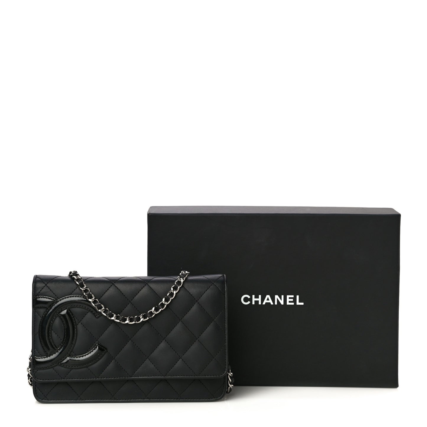 Calfskin Quilted Cambon Wallet On Chain WOC Black