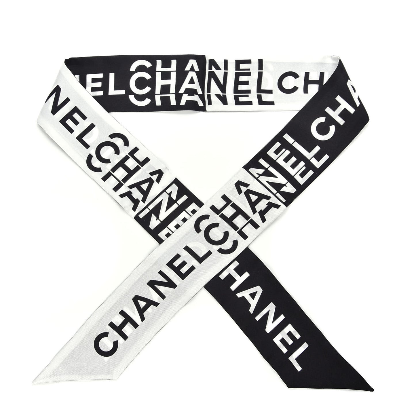 Silk Logo Slim Bandeau Scarf Black White