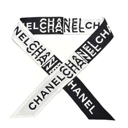 Chanel Silk Logo Slim Bandeau Scarf Black White 1 of 3