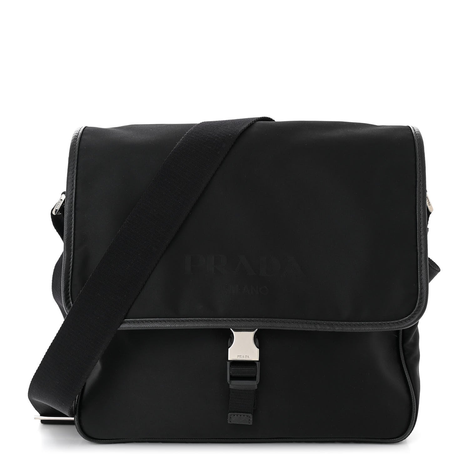 Prada Tessuto Nylon Saffiano Logo Messenger Bag Black 1 of 11