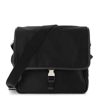 Prada Tessuto Nylon Saffiano Logo Messenger Bag Black 1 of 11