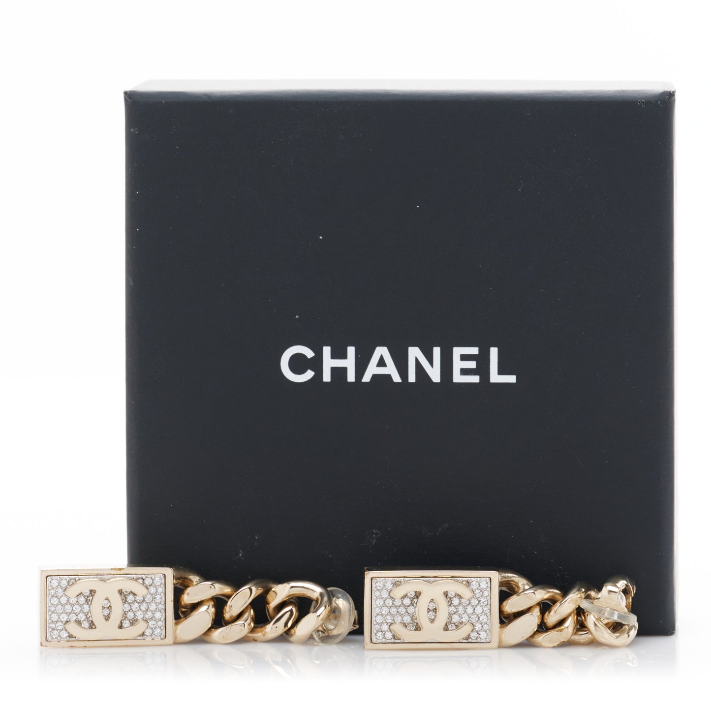 Crystal Dog Tag Charm Clip On Earrings Gold
