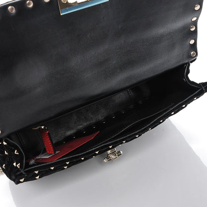 Valentino Garavani Velvet Medium Rockstud Spike Shoulder Bag Black 5 of 6