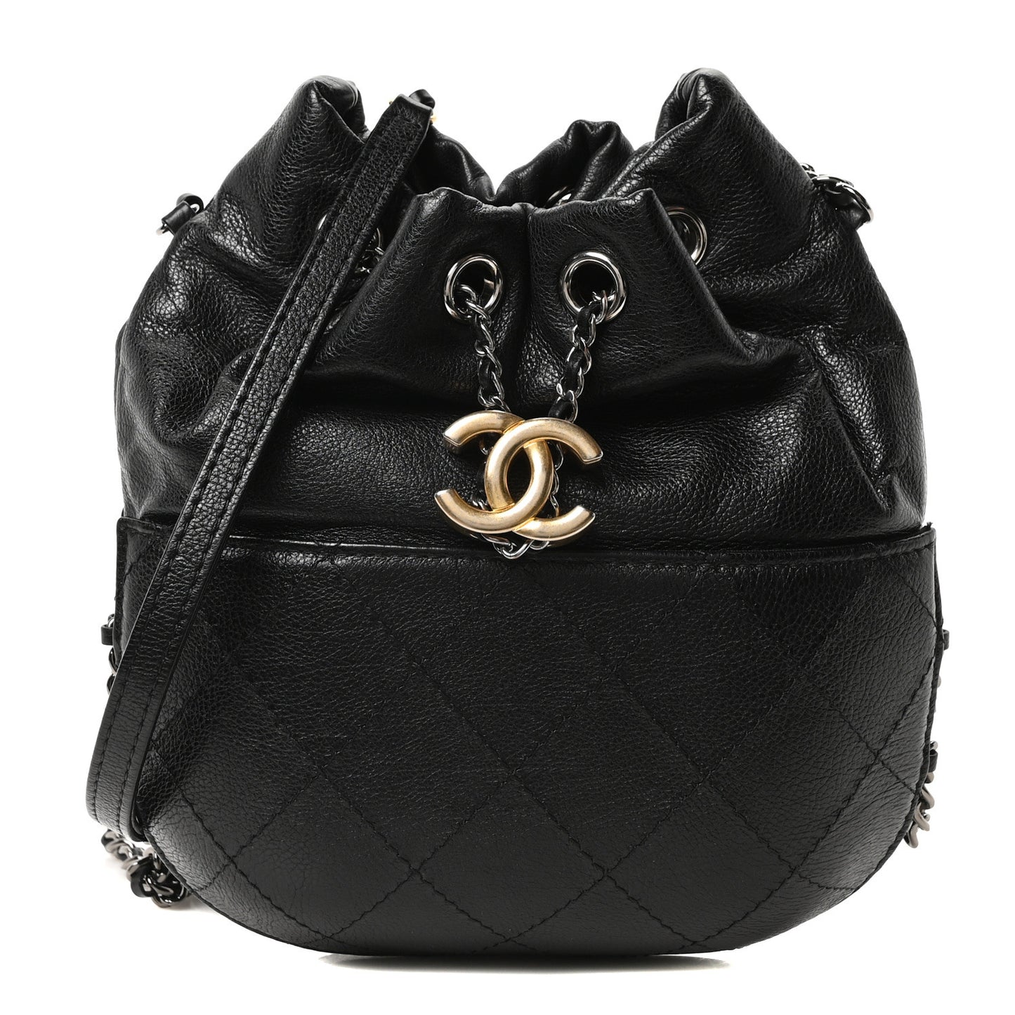 Calfskin Quilted Small Gabrielle Bucket Black
