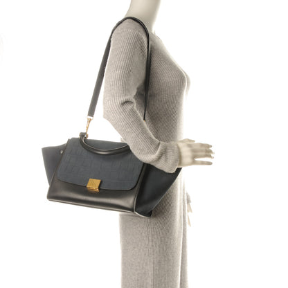 Celine Nubuck Crocodile Embossed Small Trapeze Navy 2 of 8