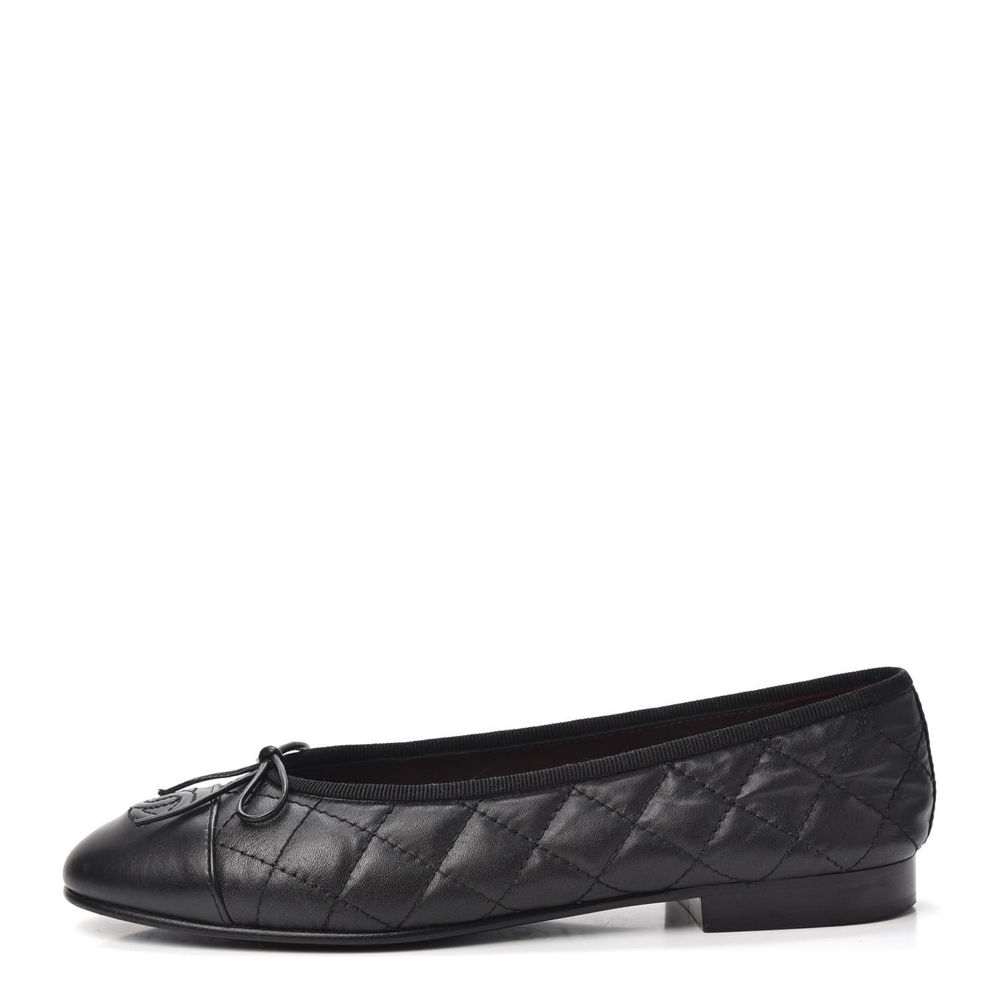 Aged Calfskin Quilted CC Cap Toe Ballerina Flats 36.5 Black