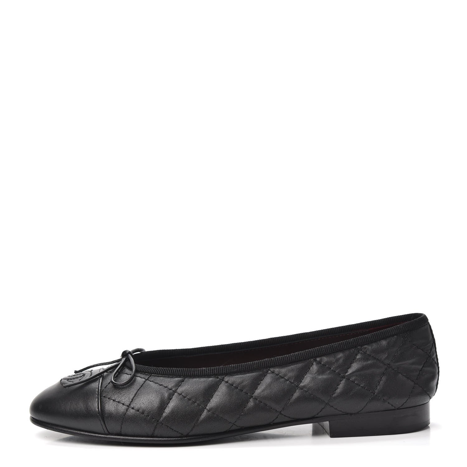 Chanel Aged Calfskin Quilted CC Cap Toe Ballerina Flats 36.5 Black 1 of 7