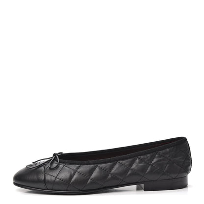 Chanel Aged Calfskin Quilted CC Cap Toe Ballerina Flats 36.5 Black 1 of 7