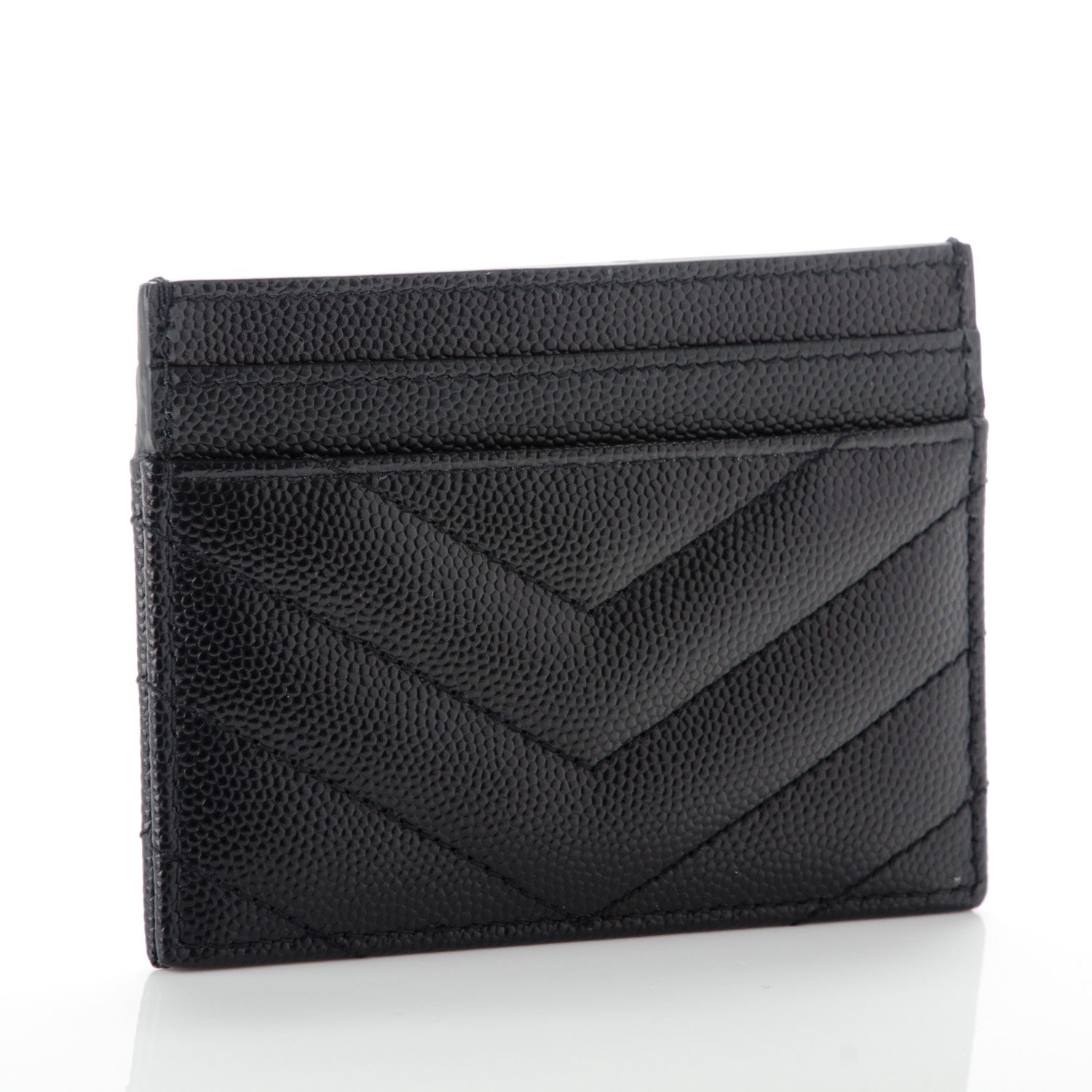 Saint Laurent Grain De Poudre Matelasse Chevron Monogram Credit Card Case Black 3 of 7
