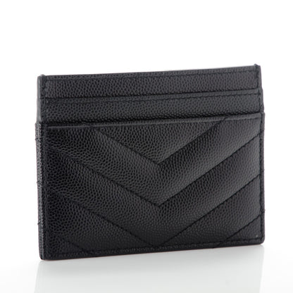 Saint Laurent Grain De Poudre Matelasse Chevron Monogram Credit Card Case Black 3 of 7